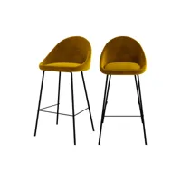 chaise de bar misty en velours jaune 75 cm (lot de 2)