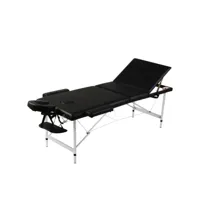 table pliable de massage noir 3 zones lit de massage  table de soin avec cadre en aluminium meuble pro frco53808