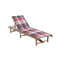 chaise longue de jardin avec coussin  bain de soleil transat bambou meuble pro frco24844