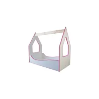 lit et matelas - lit cabane blanc et rose enfant - 140 x 70 cm
