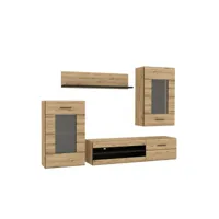 ensemble meuble tv paroi murale décor bois clair et noir - sonny 60080021