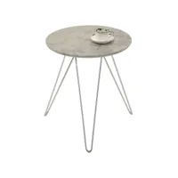 table d'appoint benno table à café table basse ronde bout de canapé design retro vintage pieds épingle en métal chromé, décor béton
