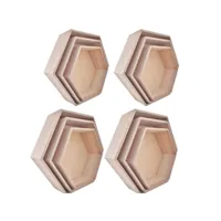 4 blocs de 3 étagères hexagonales en bois 101490-4
