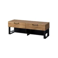meuble tv en bois de chêne miel et acier noir 2 tiroirs mazora 135 cm