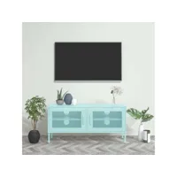 meuble tv, banc tv, meuble télé avec etagères et rangement vert menthe 105x35x50 cm acier meuble pro lww40667