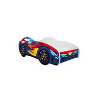 lit led + matelas - lit enfant red blue car - racing car - 140 x 70 cm