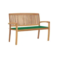 banc de jardin meuble de patio d'extérieur terrasse empilable et coussin 128,5cm bois de teck massif helloshop26 02_0011662