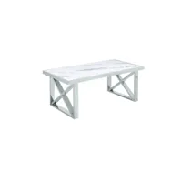 ilyana - table basse rectangulaire effet marbre blanc et pieds argentés ilyana-b-bla-arg