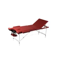 table pliable de massage rouge 3 zones lit de massage  table de soin avec cadre en aluminium meuble pro frco58547