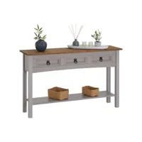table console ramon table d'appoint rectangulaire en pin massif gris et brun avec 3 tiroirs, meuble d'entrée style mexicain en bois