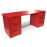 bureau long en bois 6 tiroirs cube  rouge bur6t-red
