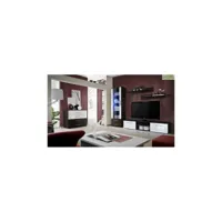 ensemble meuble tv mural galino b avec led - corps wengé/ front blanc de haute brillance et wengé 23 ememwh gb