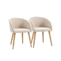 homcom chaises de visiteur design scandinave - lot de 2 chaises - pieds inclinés effilés bois caoutchouc - assise dossier accoudoirs ergonomiques aspect lin beige