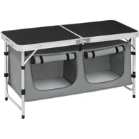 table de pique nique pliante.table en aluminium.hauteur réglable.120x47x62cm.noir