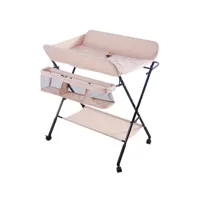 3 en 1 table à langer pliable pour bébé à roulettes avec panier de rangement hombuy  charge 50kg structure en fer rose
