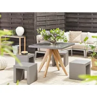 set de jardin table en fibre-ciment gris et bois et 4 tabourets olbiataranto 263418