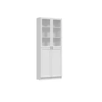 perry - vitrine à quatre portes - style classique - 6 étagères - 80.5x31x200 cm - meuble salon - blanc