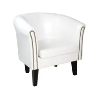 fauteuil chesterfield en synthétique et bois avec éléments décoratifs en cuivre chaise cabriolet meuble de salon blanc helloshop26 01_0000098