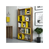 étagère bibliothèque carrée iussit 170cm bois naturel et jaune