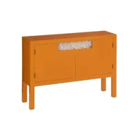 lazie - meuble bas 2 portes coloris orange et motif floral