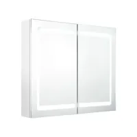 armoire de salle de bain à miroir led blanc brillant 80x12x68cm