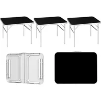 lot de 3 table de camping pliable en aluminium+mdf,table de jardin exterieur,hauteur réglable,noir