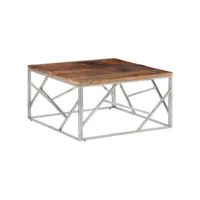 table basse - table d'appoint - table de café - table de salon argenté inox et bois de mélèze massif togp21166