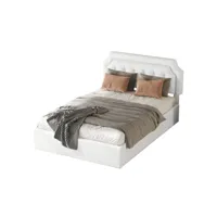 lit coffre lit double 140 x 200 cm avec tête de lit réglable en hauteur blanc