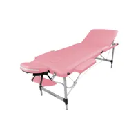 table de massage pliante 3 zones en aluminium + accessoires et housse de transport - rose pastel