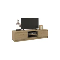 tivoli -  meuble tv style moderne - 140x40x36cm - 2 niches + 2 portes - rangement matériel téléaudio - aspect bois - chêne artisan
