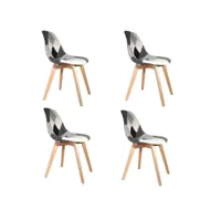 lot de 4 chaises patchwork noir et blanc  h 85 x p 54 x l 46,50 cm  pieds en bois brut  design scandinave