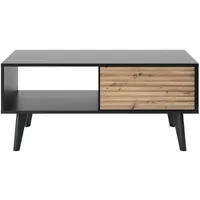 table basse rectangulaire en bois silas -  noir-chêne artisanal