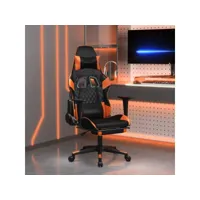 fauteuil gamer de massage chaise de bureau - fauteuil de jeu et repose-pied noir&orange similicuir meuble pro frco30119