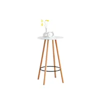 table haute de bar mijas en bois avec plateau rond et repose-pieds en métal , blanc /nature (rond)