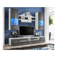 meuble tv mural magnetic gris brillant et blanc mat 200cm