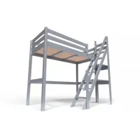 lit mezzanine bois avec escalier de meunier sylvia 90x200  gris aluminium 1130-ga