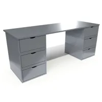 bureau long en bois 6 tiroirs cube  gris aluminium bur6t-ga