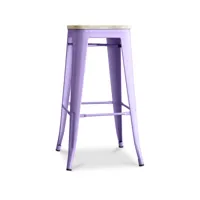 tabouret de bar - design industriel - acier & bois - 76cm - stylix violet pastel