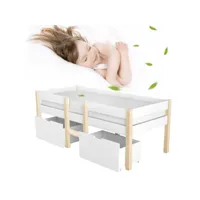lit berceau avec tiroir et protection antichute, pin massif-90x190 cm-blanc & chêne