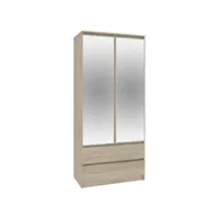 blanca - armoire moderne avec miroir + 2 tiroirs - 180x90x51cm - barre de penderie + 4 niches de rangelent - dressing - sonoma