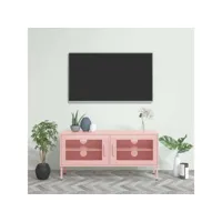 meuble tv, banc tv, meuble de rangement rose 105x35x50 cm acier banc tv meuble pro lww90142