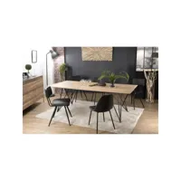 madison - table à manger rectangulaire 220x100cm bois chêne pieds épingles croisés métal noir
