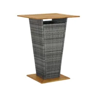 table de bar table haute  table de cuisine gris 80x80x110 cm résine tressée et bois d'acacia meuble pro frco97458