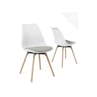 lot de 2 chaises scandinaves pieds bois, coussin mia (blanc-gris) 392