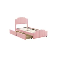 lit enfant 90 x 200 cm avec 2 tiroirs rose