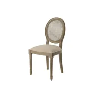 chaise médaillon en bois et tissu coloré