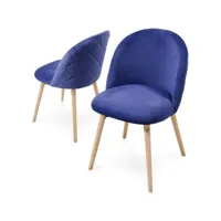 lot de 2 chaises de salle à manger en velours pieds en bois hêtre style moderne chaise scandinave pour salon chambre cuisine bureau bleu helloshop26 01_0000149
