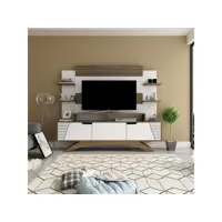 meuble tv et étagère murale robiano bois foncé et blanc