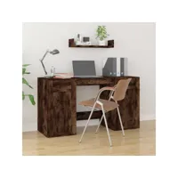 bureau avec armoire bureau informatique - table de bureau chêne fumé bois d'ingénierie meuble pro frco98129