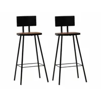 lot de deux tabourets de bar design chaise siège bois massif de récupération marron foncé helloshop26 1202188